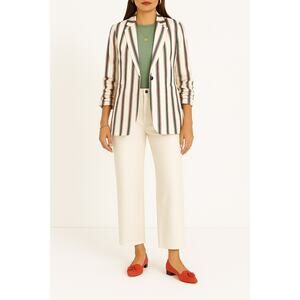 HALOGEN Ruched Sleeve Striped Blazer | Large | Multicolor | Lightweight Jacket
